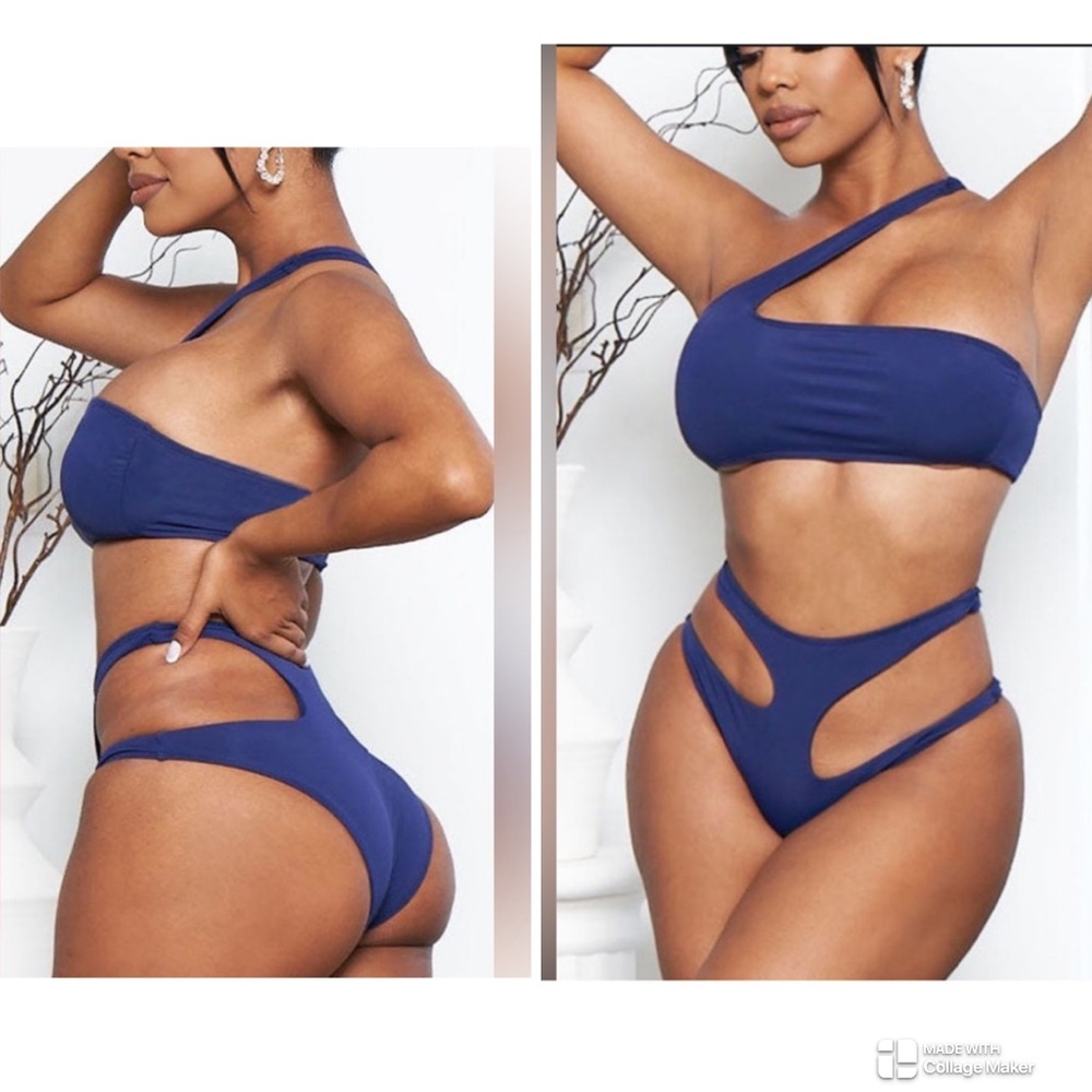 Icon Blue Cut Out High Waist Bikini Size Medium NWT